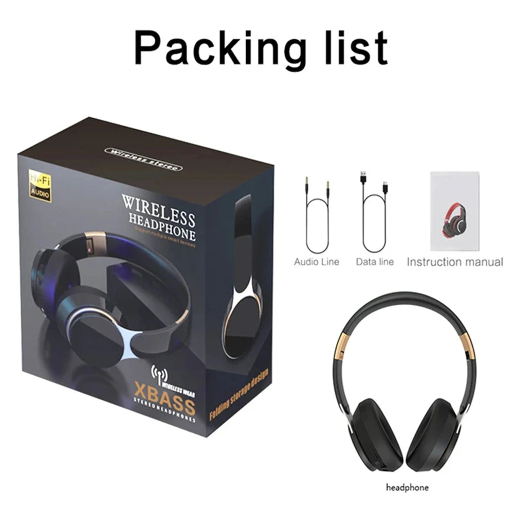 Wireless Bluetooth 5.0 Headphones - HiFi 9D Bass, Foldable