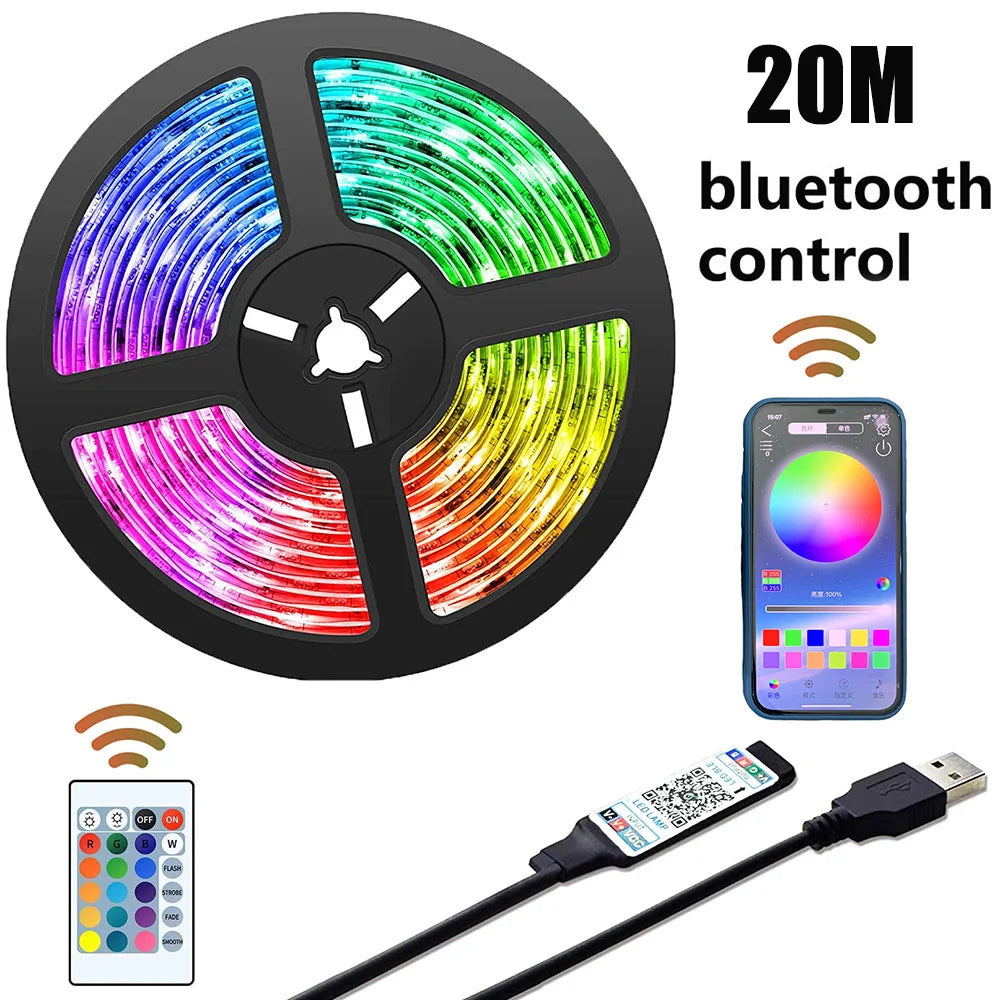 Bluetooth RGB LED Strip Light: 5M-20M, USB, Infrared Control