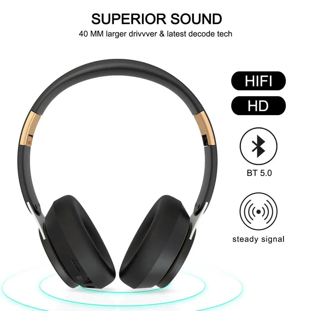 Wireless Bluetooth 5.0 Headphones - HiFi 9D Bass, Foldable