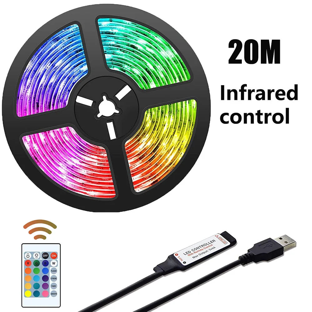Bluetooth RGB LED Strip Light: 5M-20M, USB, Infrared Control