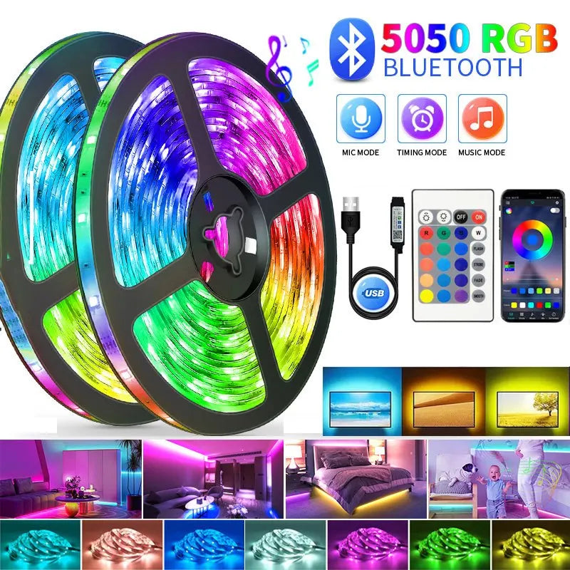 Bluetooth RGB LED Strip Light: 5M-20M, USB, Infrared Control